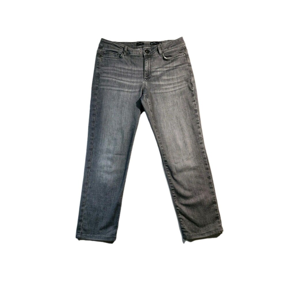 J.Jill Gray Denim Jeans Boyfriend Straight Leg Ankle Womens 12P Whiskering Y2K